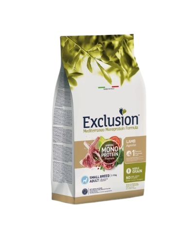 Exclusion Mono Noble Grain Agnello Small Breed gr 500. Crocchette per cani
