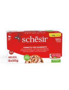 Schesir Cat Tonnetto con Gamberetti 6x50 Gr. Cibo Umido per Gatti Adulti Pelo Corto