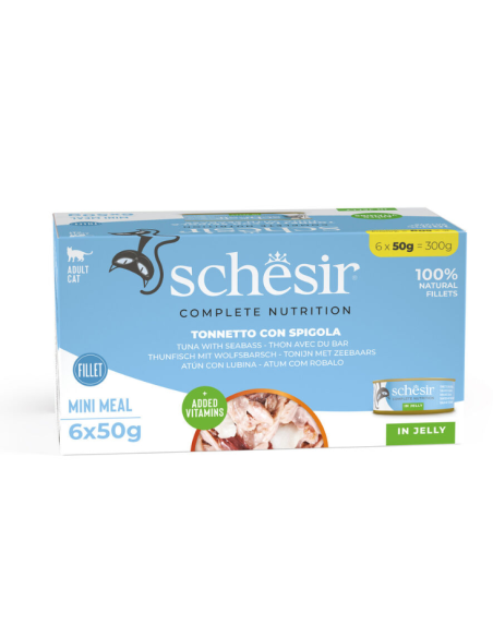 Schesir Cat Tonnetto con Spigola 6x50 Gr. Cibo Umido per Gatti Adulti Pelo Corto