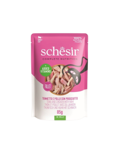 Schesir Cat Busta Tonnetto Con Pollo e  Prosciutto  in jelly gr 85. Mangime Umido Per Gatti
