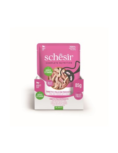 Schesir Cat Busta Tonnetto Con Pollo e  Prosciutto  in jelly gr 85. Mangime Umido Per Gatti.