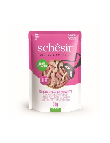 Schesir Cat Busta Tonnetto Con Pollo e  Prosciutto  in jelly gr 85. Mangime Umido Per Gatti.