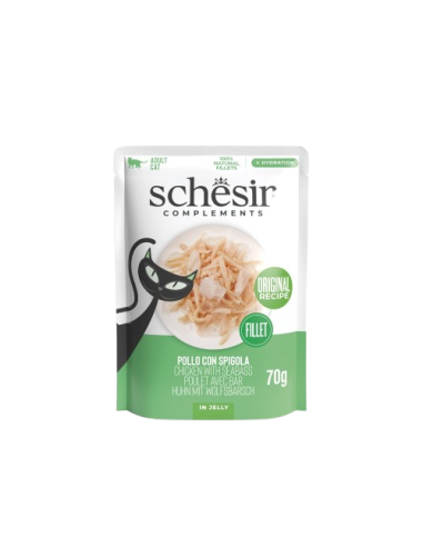 Schesir Soft Busta Filetti di Pollo con Spigola Gr 70 Cibo Umido per Gatti