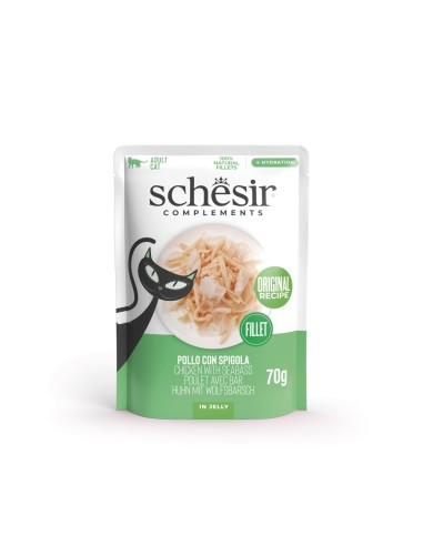 Schesir Soft Busta Filetti di Pollo con Spigola Gr 70 Cibo Umido per Gatti