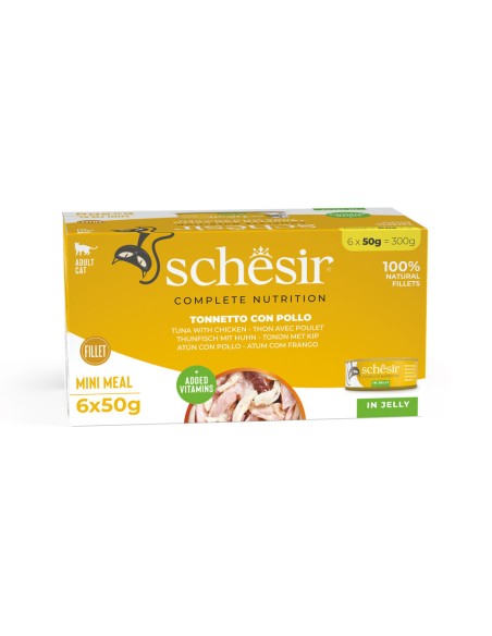 Schesir Cat Tonnetto e Filetti di Pollo 6X50 GR. Cibo Umido per Gatti Adulti Pelo Corto