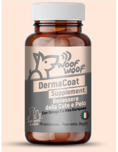 Woof Woof Derma Coat Supplement 75 compresse. Integratori per cani.