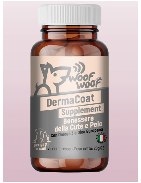 Woof Woof Derma Coat Supplement 75 compresse. Integratori per cani.