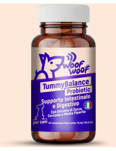 Woof Woof Tumy Balance Probiotic 45 compresse. Integratori per cani