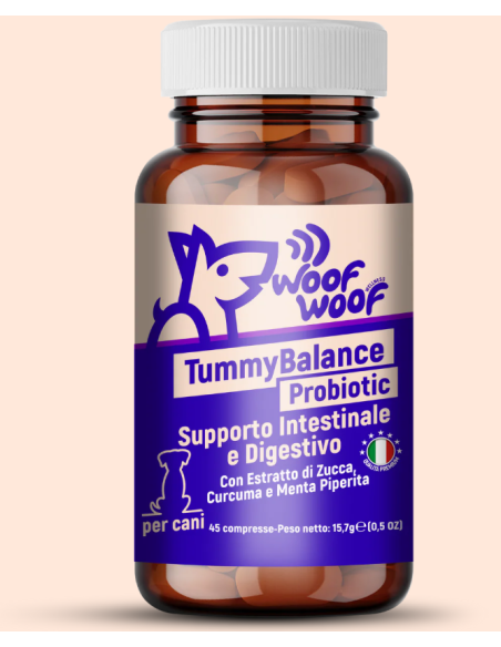 Woof Woof Tumy Balance Probiotic 45 compresse. Integratori per cani
