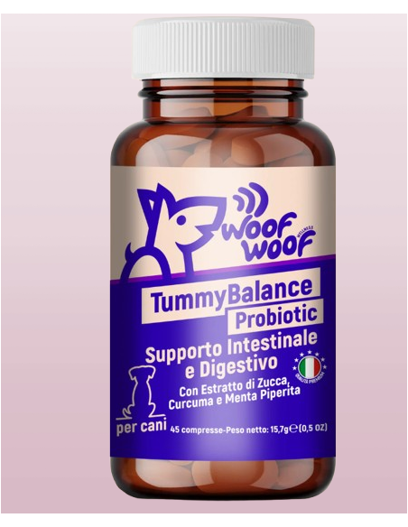 Woof Woof Tumy Balance Probiotic 45 compresse. Integratori per cani