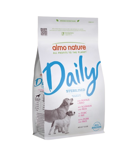 offerta Almo Daily Dog Sterilised Maiale e Riso Kg.12 All Breeds. Crocchette per cani