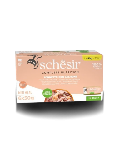 Schesir Cat Tonnetto con Salmone 6x50 Gr Cibo Umido per Gatti Adulti Pelo Corto