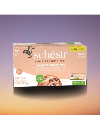 Schesir Cat Tonnetto con Salmone 6x50 Gr Cibo Umido per Gatti Adulti Pelo Corto