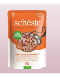 Schesir Cat Busta Tonno Pollo e Gamberetti gr 85. Mangime Umido Per Gatti