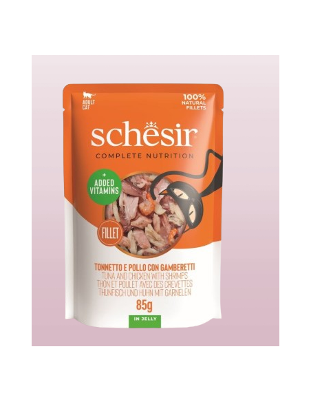 Schesir Cat Busta Tonno Pollo e Gamberetti gr 85. Mangime Umido Per Gatti