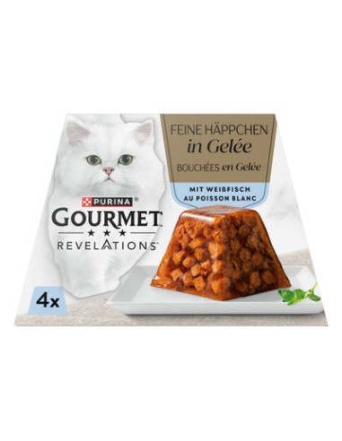 Gourmet Revelation Bocconcini in Gelée con Pesce Bianco 4x gr.57. Alimento completo per gatti