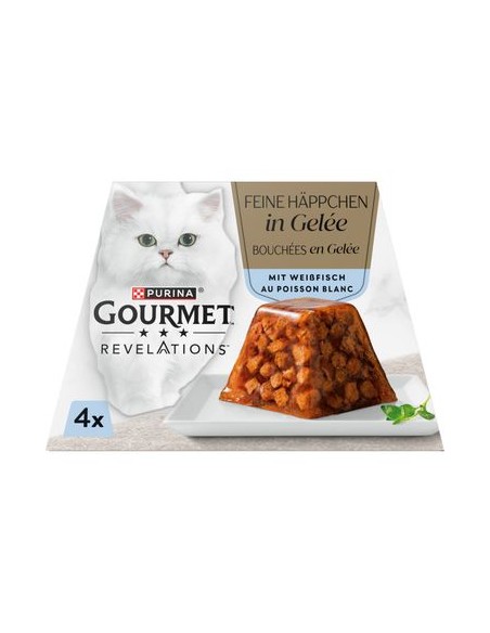 Gourmet Revelation Bocconcini in Gelée con Pesce Bianco 4x gr.57. Alimento completo per gatti