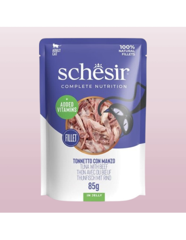 Schesir Cat Busta  Tonnetto con Manzo In Jelly  GR.85. Cibo Umido Per Gatti .