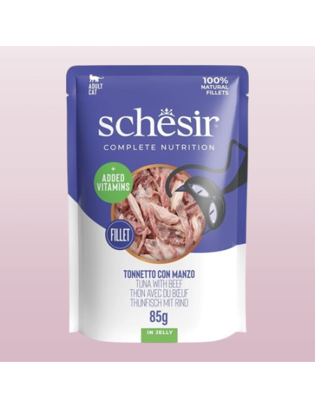 Schesir Cat Busta  Tonnetto con Manzo In Jelly  GR.85. Cibo Umido Per Gatti .