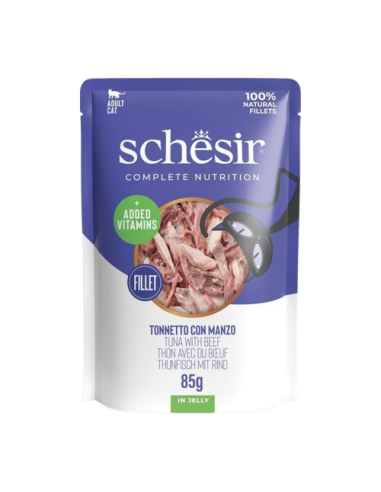 Schesir Cat Busta  Tonnetto con Manzo In Jelly  GR.85. Cibo Umido Per Gatti .