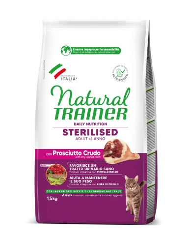 Natural Trainer Adult Sterilised  Con  Prosciutto Crudo kg 1,5 . Alimento Per Gatti