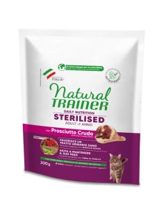 Natural Trainer Adult Sterilised Con Prosciutto Crudo gr 300 . Alimento Per Gatti