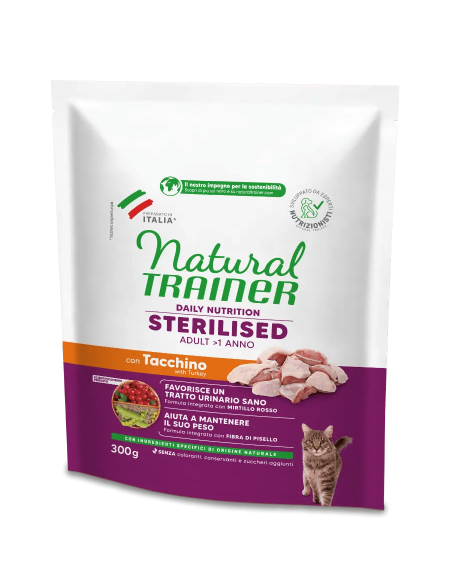 Natural Trainer Adult Sterilizzato con carni bianche gr 300. Cibo Secco Per gatti.