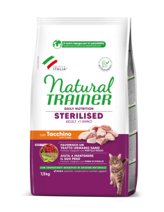 Natural Trainer Adult Sterilised Con Tacchino kg 1,5. Cibo Secco Per Gatti. 2
