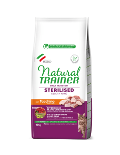 Natural Trainer Adult Sterilizzato Tacchino kg 10 Cibo Secco Per Gatti .