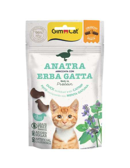 Gimcat Crunchy Snack Anatra e Erba Gatta gr50 . Snack Per gatti