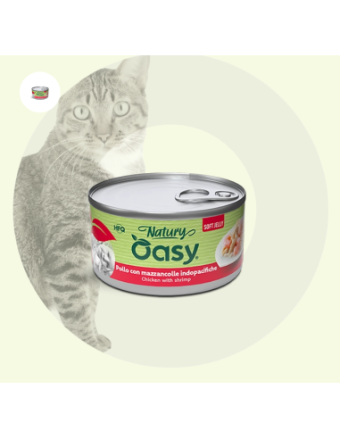 Oasy Wet Cat Natury Soft Jelly Pollo con Mazzancolle gr.85. Cibo Umido Per gatti