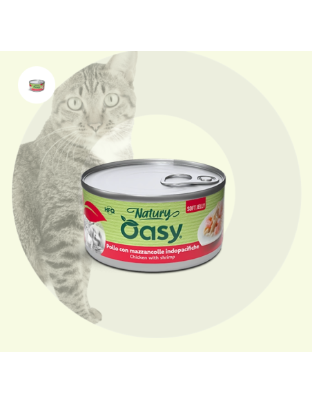 Oasy Wet Cat Natury Soft Jelly Pollo con Mazzancolle gr.85. Cibo Umido Per gatti