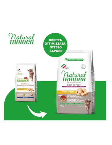 Natural Trainer Gatto Hairball Boli di pelo kg 1,5. Cibo Secco Per Gatti .