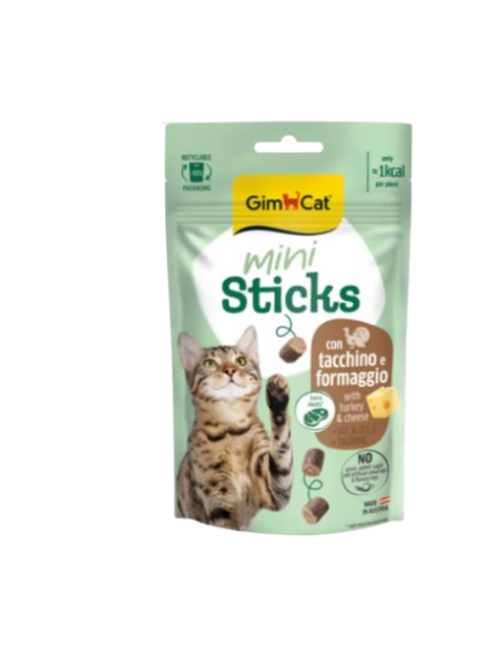 Gimcat Mini Sticks Tacchino e Formaggio gr 50. Snack per gatti.