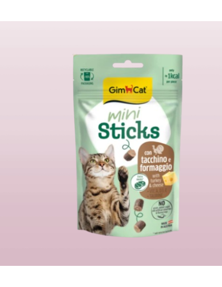 Gimcat Mini Sticks Tacchino e Formaggio gr 50. Snack per gatti.