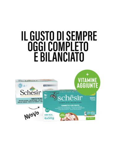 Schesir Cat Tonnetto con Orata 6x50 Gr. Cibo Umido per Gatti Adulti Pelo Corto