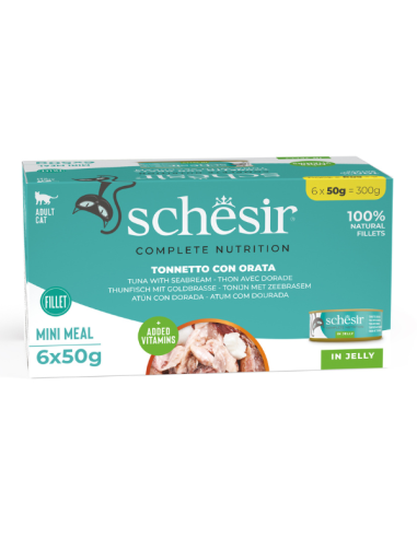 Schesir Cat Tonnetto con Orata 6x50 Gr. Cibo Umido per Gatti Adulti Pelo Corto