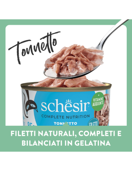 Schesir Tonnetto 6x50 Gr. Cibo Umido per Gatti Adulti Pelo Corto.
