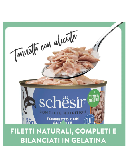 Schesir Tonno con Alicette in jelly Lattine 6x50gr.Cibo Umido per gatti