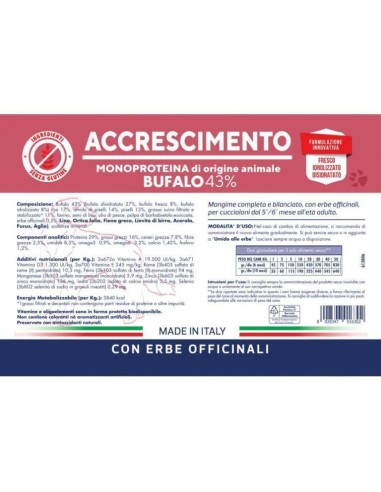 Vet Line Accrescimento Bufalo kg.3.Puppy.