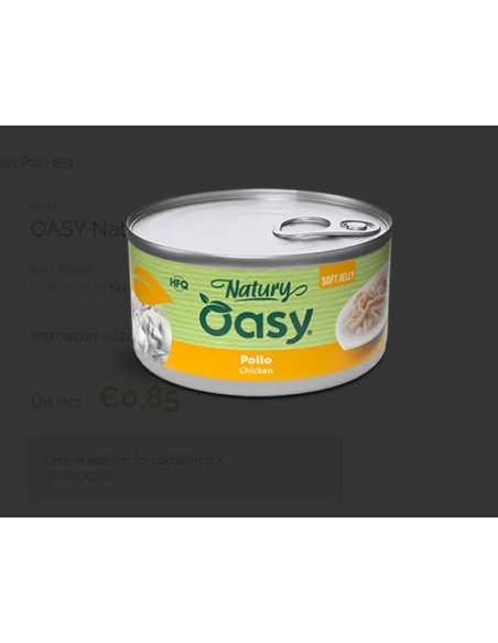 Oasy Wet Cat Natury Soft Jelly Pollo gr.85. Cibo Umido Per Gatti