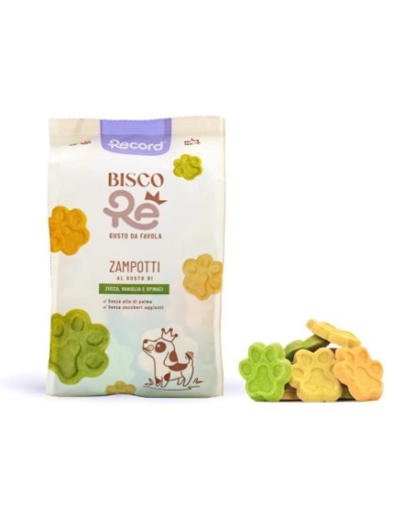 Record Bisco Re Zampotti Zucca , Vaniglia e spinaci gr 400. Snack per cani.