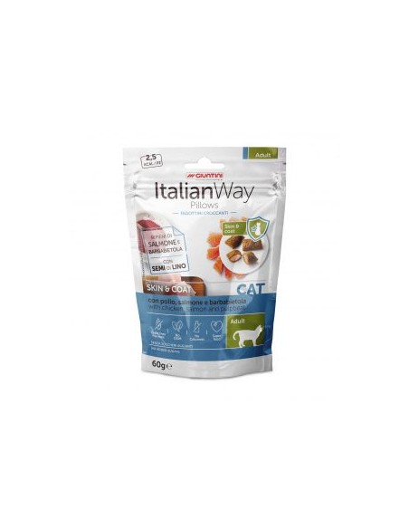 Italian way Cat Pillows Skin&Coat con Pollo Salmone e Barbabietola gr.60. Snack per Gatti .