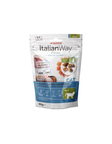 Italian way Cat Pillows Skin&Coat con Pollo Salmone e Barbabietola gr.60. Snack per Gatti .