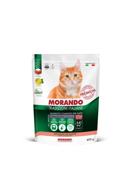 Morando Tradizioni Italiane Sterilizzato con Salmone gr.400. Cibo Secco Per Gatti