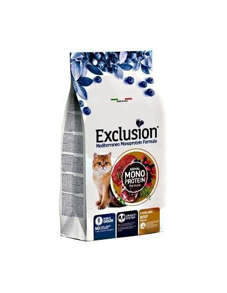 Exlusion Monoproteico Gatto Sterilizzato al Manzo kg 1,2. Cibo Secco per gatti .