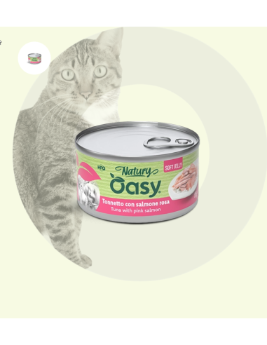 Oasy Wet Cat Natury Soft Jelly Tonnetto con Salmone Rosa gr.85.Cibo Umido Per Gatti .