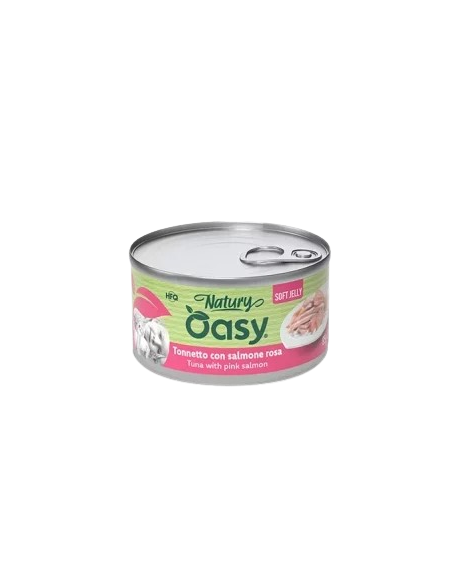 Oasy Wet Cat Natury Soft Jelly Tonnetto con Salmone Rosa gr.85.Cibo Umido Per Gatti .