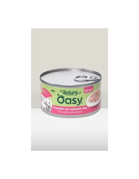 Oasy Wet Cat Natury Soft Jelly Tonnetto con Salmone Rosa gr.85.Cibo Umido Per Gatti .