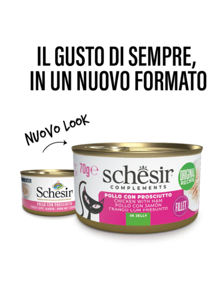 Schesir Pollo Con Prosciutto in Jelly Gr 70. Cibo Umido Per Gatti